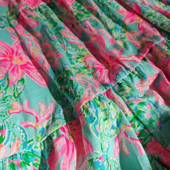 Lilly Pulitzer Pink & Green Floral Tiered Mini Dress | Size S | Tropical Print - Picture 6 of 10